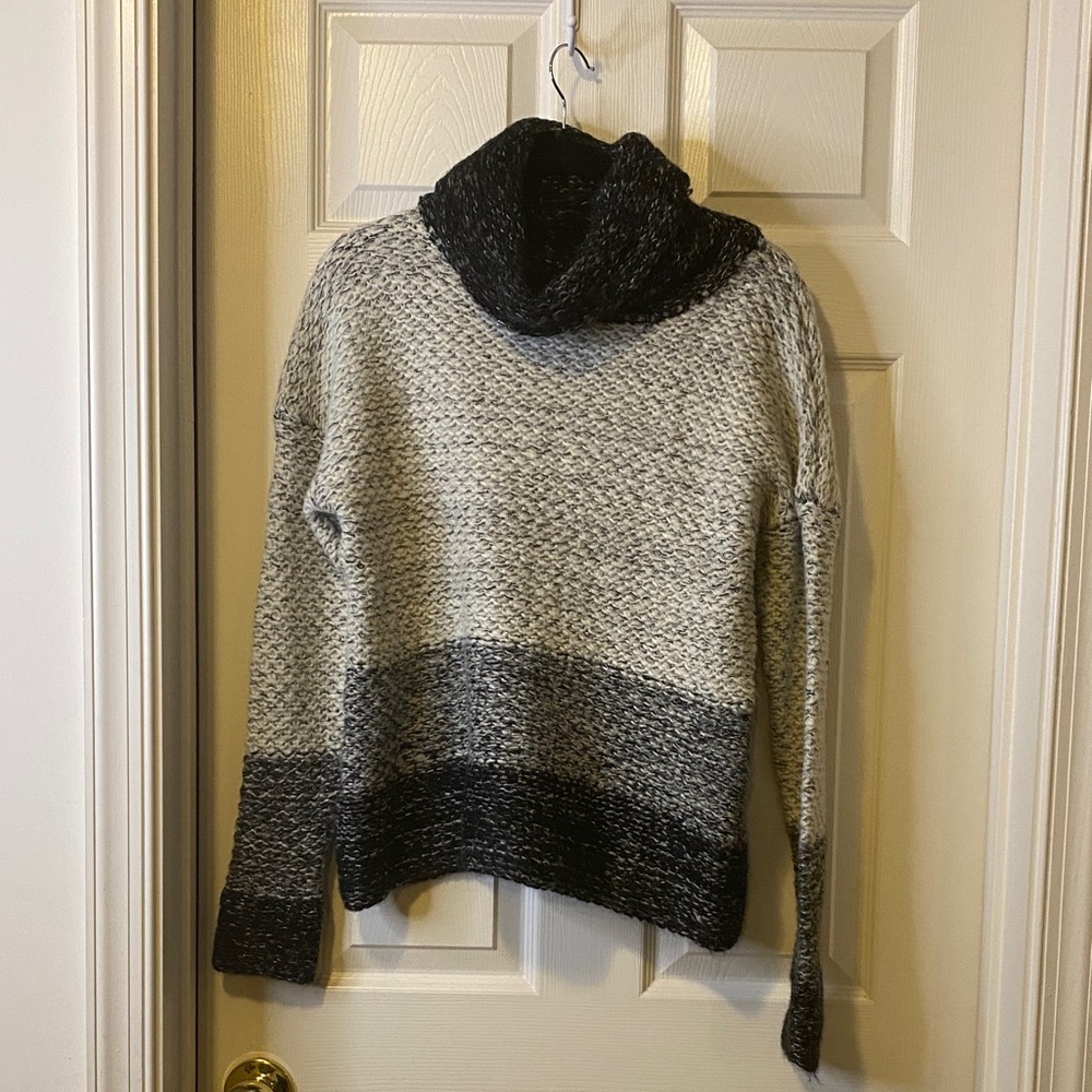 LOFT Black and Gray Cowl Neck Sweater